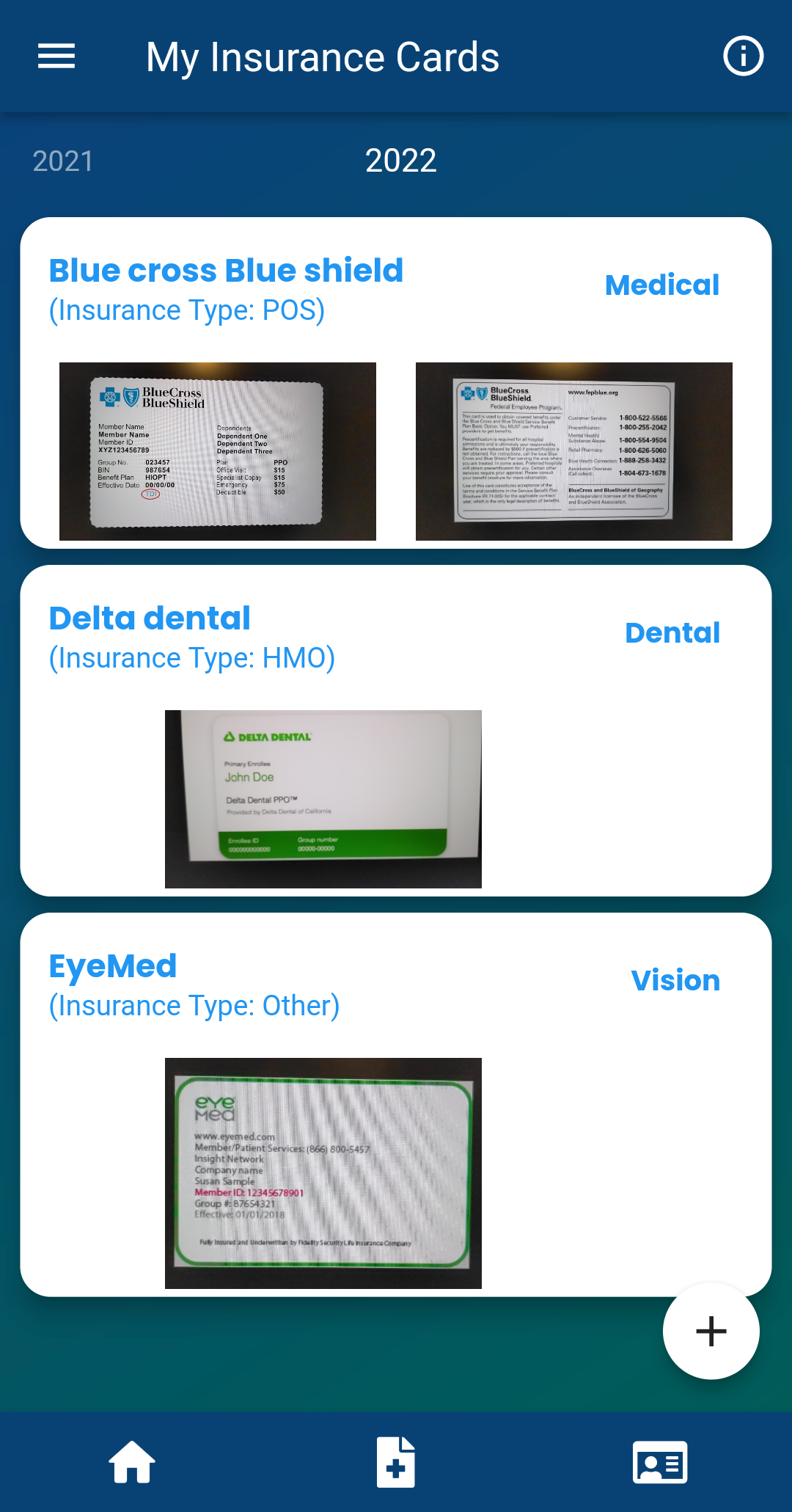 Insurance Cards Screen