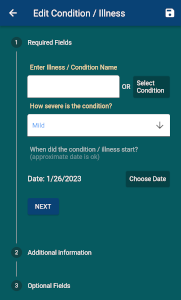 Add or selection Condition screen